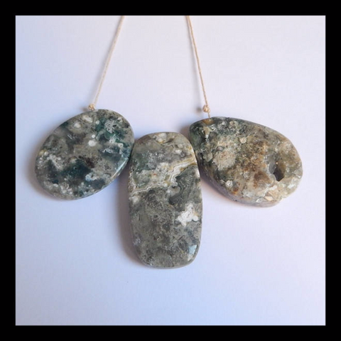 3 pcs Ocean Jasper Gemstone, Necklace set, Natural Gemstone, 50x26x9mm, 40x31x8mm, 56.1g - MyGemGarden