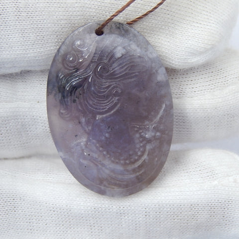 Ocean Jasper Carved Beautiful Girl Pendant Bead, 32x22x9mm, 9.3g - MyGemGarden