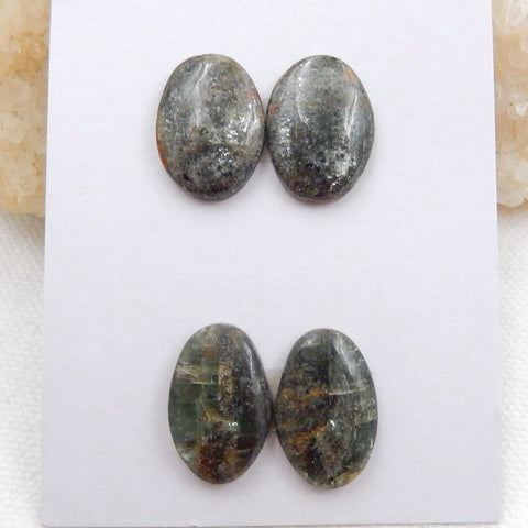 Sale 2 Pairs Green Kyanite Gemstone Cabochons, 17x13x4mm, 18x12x4mm, 6g - MyGemGarden