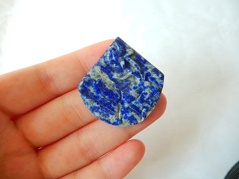 Natural Carved Flower Lapis Lazuli Gemstone Cabochon, 38x37x5mm, 10.6g - MyGemGarden