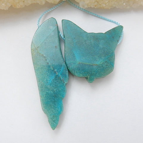 Sale 2 Pcs Handmade Chrysocolla Gemstone Pendant Bead Set, 43x13x6mm, 24x25x7mm, 11.9g - MyGemGarden