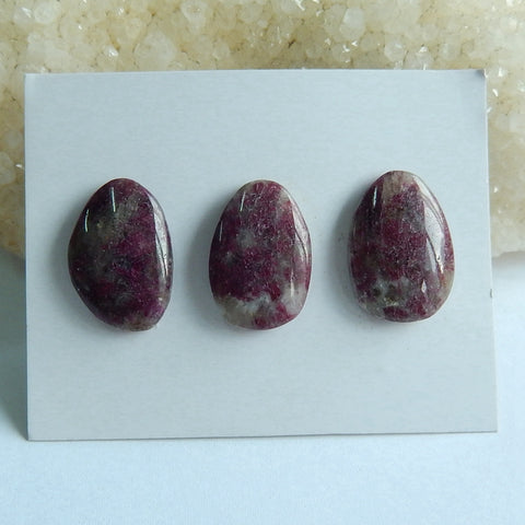 3 pcs Natural  Pink Tourmaline Gemstone Cabochons, 21x15x4mm, 8.3g - MyGemGarden