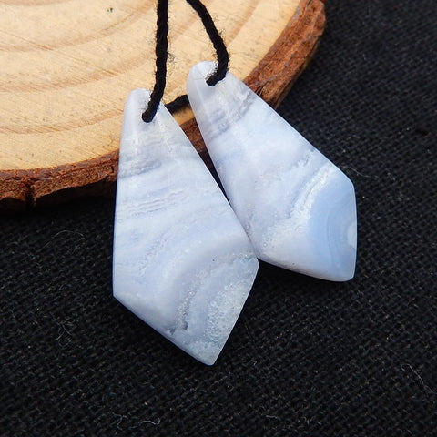 Blue Lace Agate Earrings Stone Pair, stone for earrings making, 24x13x4mm, 3.2g - MyGemGarden