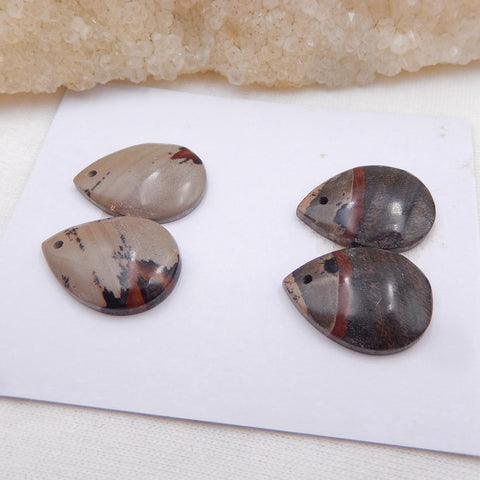 2 Pair Us Biggs Jasper Drilled Teardrop Gemstone earrings stone, 20x15x4mm, 8g