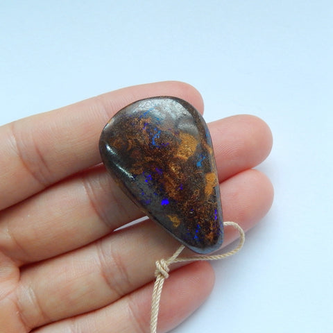 Natural Boulder opal Drilled Gemstone Pendant Bead, 37x24x11mm, 12.3g - MyGemGarden