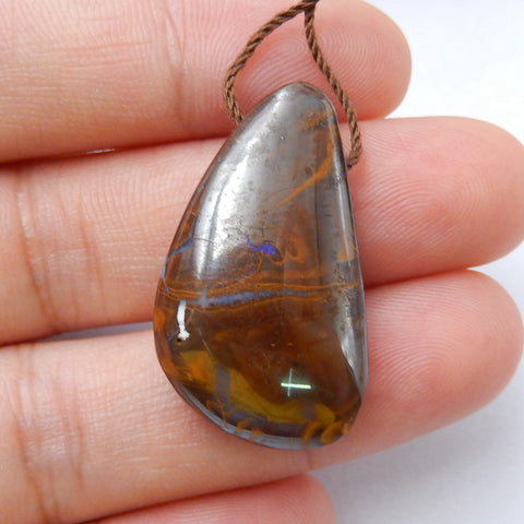 Natural Boulder opal Drilled Gemstone Pendant Bead, 45x20x8mm, 12g - MyGemGarden