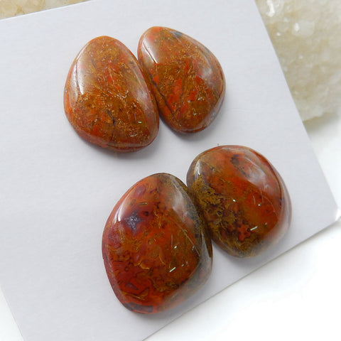 2 Pair Warring States Red Agate Flatback Gemstone Cabochon Pair, 22x19x6mm, 20x16x5mm, 11.9g - MyGemGarden