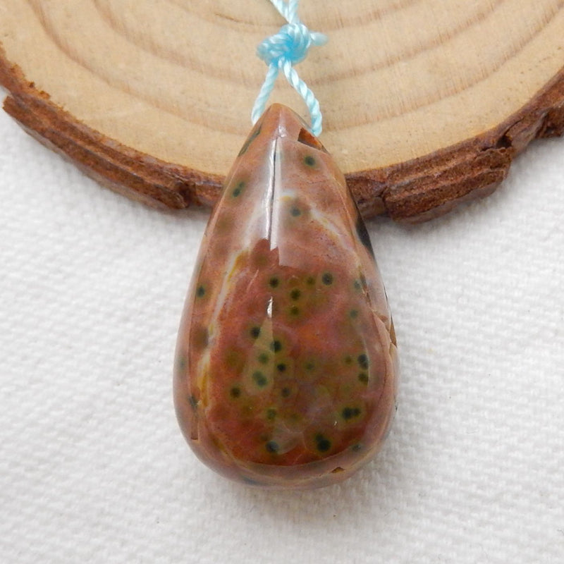 Natural Ocean jasper Gemstone Pendant Bead, Natural Stone, 29x18x14mm, 9.3g - MyGemGarden