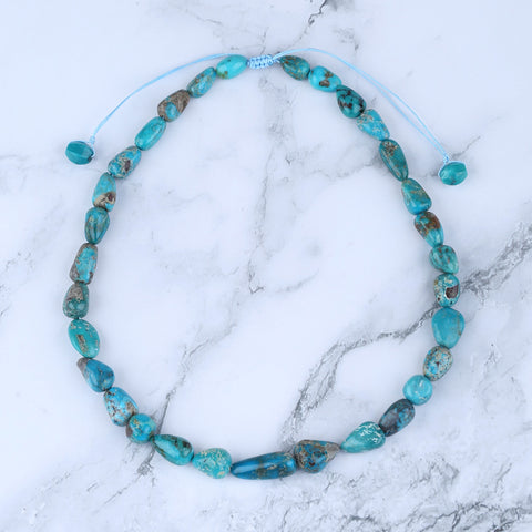 Natural Turquoise Necklace, Turquoise Bead Strands Handmade Gemstones, Adjustable Necklace, 1 Strand, 18-22 inch, 59g