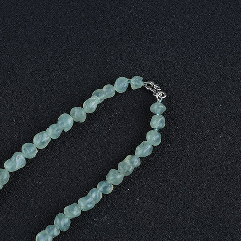 Natural Prehnite With Silver Beads Gemstone Necklace, Ocean Jasper Pendant, Handmade Jewelry, 1 Strand, 24 inch, 86g