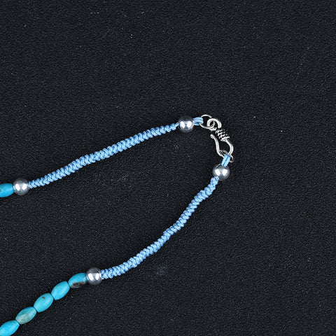 Natural Turquoise With Silver Beads Gemstone Necklace, 925 Silver Buckle Necklace, 1 Strand, 22 inch, 14.6g