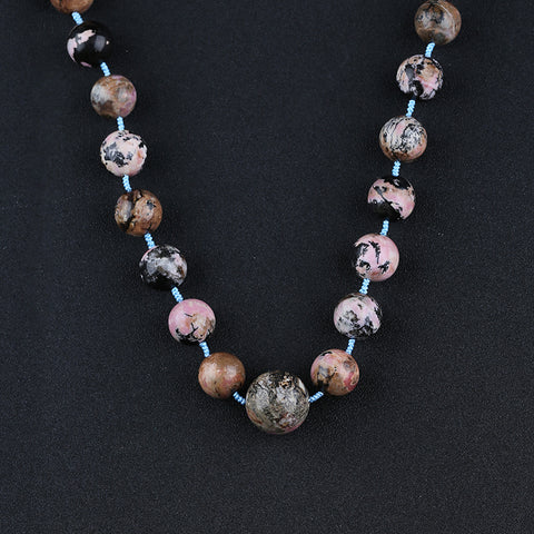 New! Natural Rhodonite Gemstone Necklace, Handmade Jewelry, Adjustable Necklace, 1 Strand, 22-28 inch, 216g