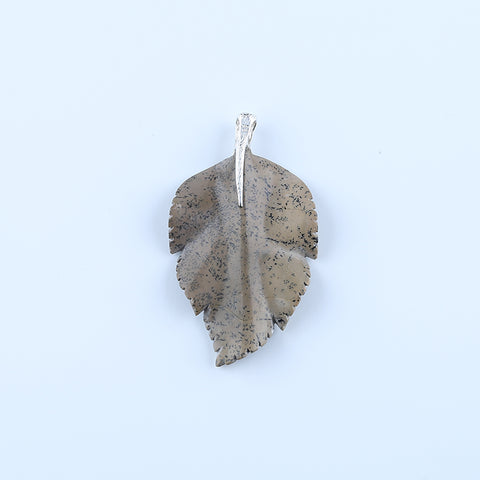 Pendentif en feuille de jaspe Chohua naturel sculpté à la main, bélière en argent sterling 925, 57x42x13mm, 21g