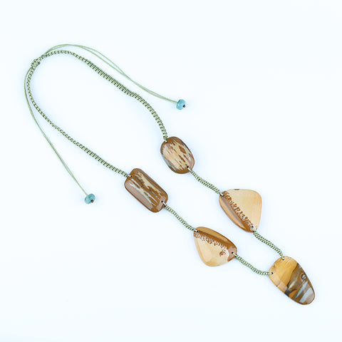 New Arrival! Hand-woven, Natural Owyhee Necklace, Bead Chrysocolla, Adjustable Necklace, 1 Strand, 20 inch, 40g