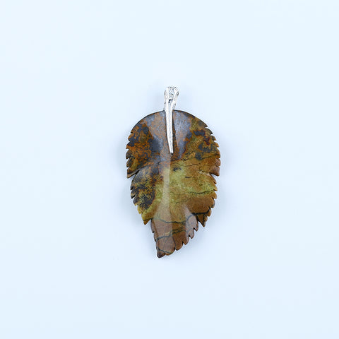 Natural Yellow Opal Carved leaf Pendant with 925 Sterling Silver Accessory 67x37x6mm, 15.6g