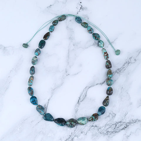 Natural Turquoise Necklace, Turquoise Bead Strands Handmade Gemstones, Adjustable Necklace, 1 Strand, 20-26 inch, 58.7g