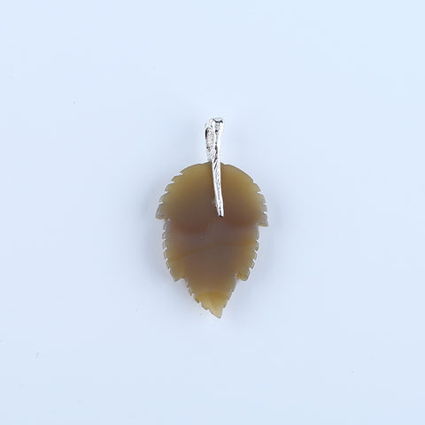 Natural Agate Carved Leaf Pendant with 925 Sterling Silver 47x26x6mm, 8.2g