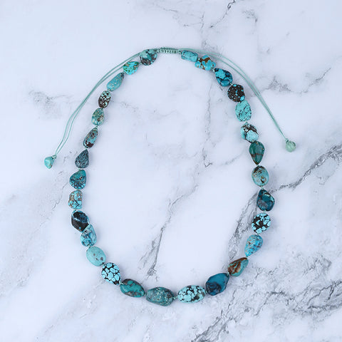 Natural Turquoise Necklace, Turquoise Bead Strands Handmade Gemstones, Adjustable Necklace, 1 Strand, 18-26 inch, 41.6g