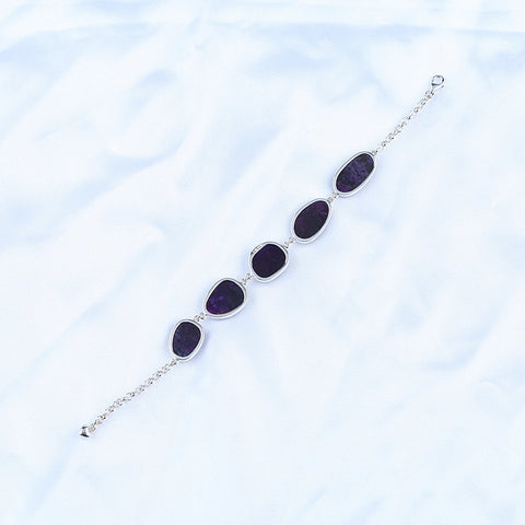 Natural Sugilite Gemstone Bracelet with 925 Sterling Silver Accessories 18x10x4mm, 14x11x4mm, 10.6g