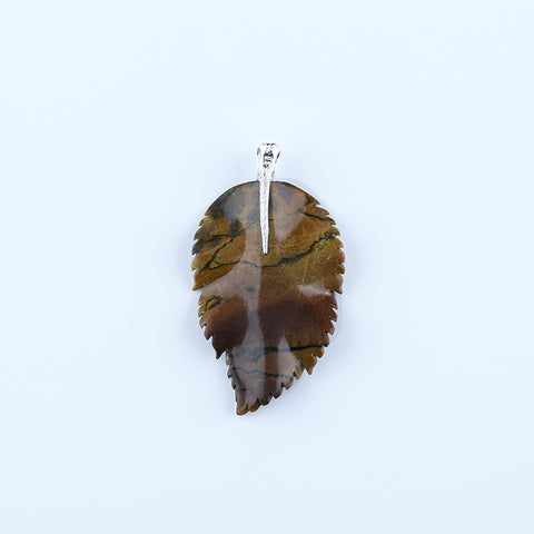 Natural Yellow Opal Carved leaf Pendant with 925 Sterling Silver Accessory 67x37x7mm, 17.3g