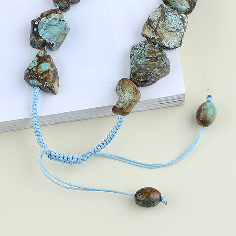 Natural Turquoise Necklace, Turquoise Bead Strands Handmade Gemstones, Adjustable Necklace, 1 Strand, 18-22 inch, 79.2g