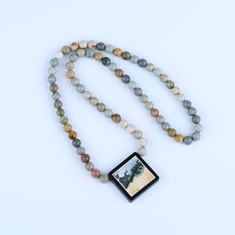 Natural Ocean Jasper, Obsidian Gemstone Necklace