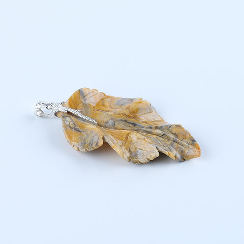 Pendentif en feuille de jaspe Chohua naturel sculpté à la main, bélière en argent sterling 925, 57x42x13mm, 21g