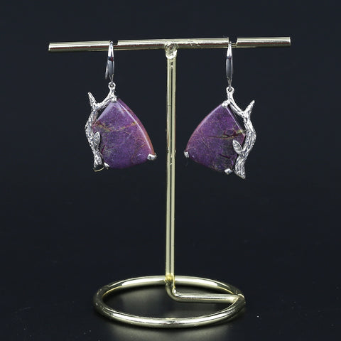 Natural Sugilite Gemstone Earrings with 925 Sterling Silver Accessories 20*15*4mm(stone size), 38*20*5mm, 9.2g