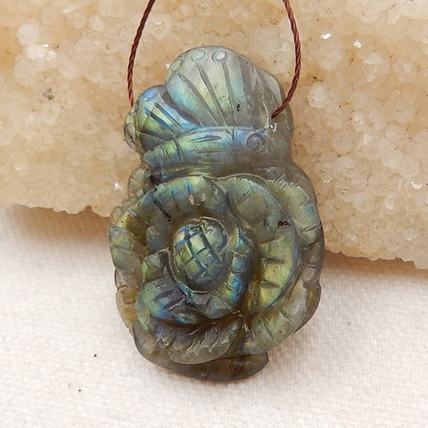 Carved Labradorite Flower and butterfly Pendant 39x26x8mm, 11.7g - MyGemGarden