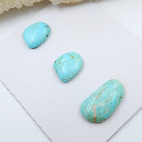 3 PCS Natural Turquoise Flatback Gemstone Cabochon, 19x11x5mm, 13x10x4mm, 3.8g - MyGemGarden