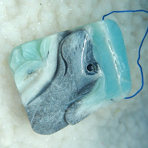 Natural Carved Amazonite dog Pendant, 55x42x9mm, 43.1g - MyGemGarden