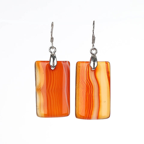 Red stripe Agate Rectangle Drop earrings, natural stone earrings, 21X16X5mm, 9.9g - MyGemGarden