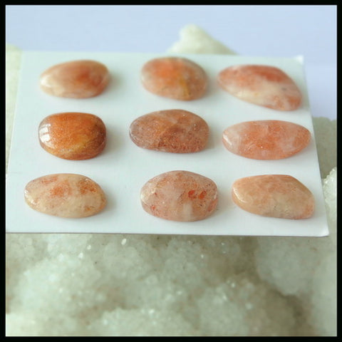 9PCS Natural Sunstone Gemstone Cabochon 20x12x4mm,15x10x5mm,11.95g - MyGemGarden