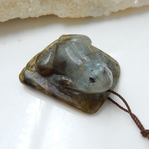 Handmade Labradorite Frog Pendant, Animal Carving, 35x29x17mm, 21.3g - MyGemGarden