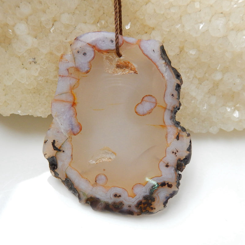 Natural Agate Gemstone Pendant, Natural Stone, 47x40x6mm, 19g - MyGemGarden