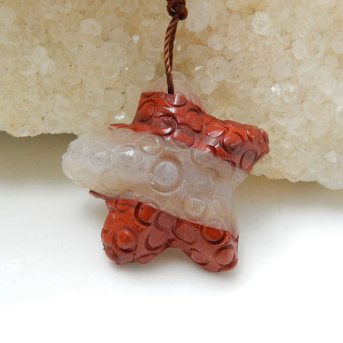 Carved Red River Jasper Gemstone Starfish Pendant Stone, 25x23x7mm, 4.8g - MyGemGarden