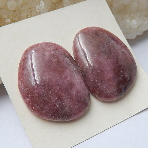 Natural Rhodonite Gemstone Cabochon Pair, 24x18x6mm, 9.4g - MyGemGarden