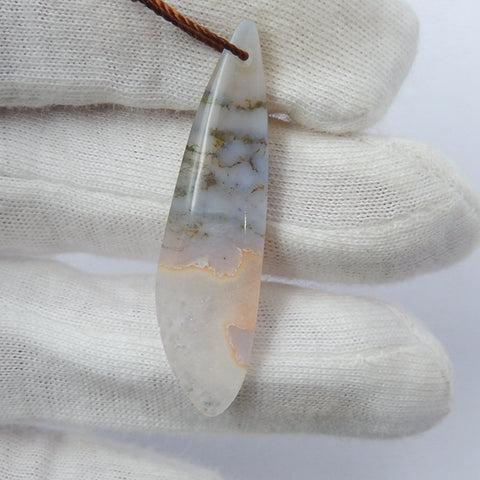 Moss Agate Gemstone Natural Pendant Bead, 42x12x5mm, 3.7g - MyGemGarden