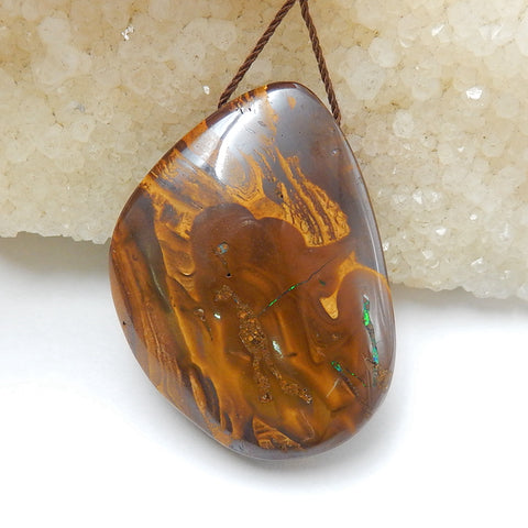 New, Natural Boulder opal Drilled Gemstone Pendant Bead, 40x29x12mm, 23.2g - MyGemGarden