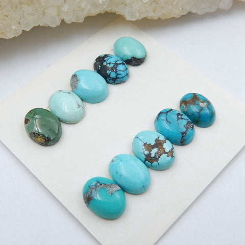 10 PCS Natural Oval Turquoise Gemstone Cabochons, 8x6x3mm, 3g - MyGemGarden