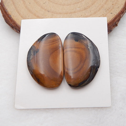 Us Biggs Jasper Gemstone Cabochon Pair, 24x15x3mm, 4.6g