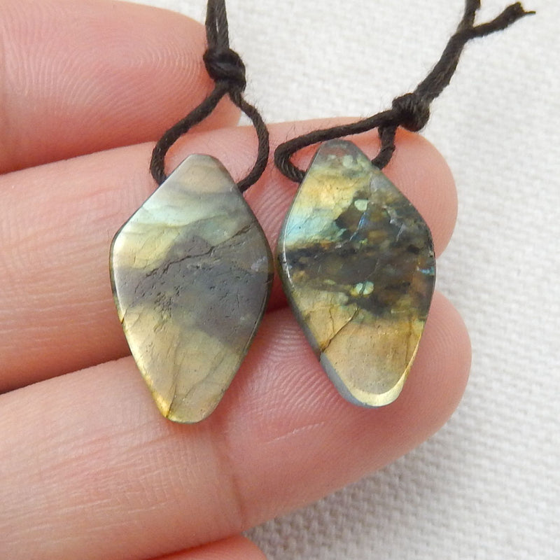 Hot sale Labradorite Carved leaf Earrings Pair, 19x11x4mm, 2.4g - MyGemGarden