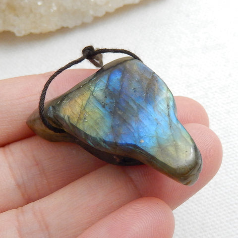 Handmade Labradorite Carved Wolf Head Pendant Bead, 38x26x12mm, 14g - MyGemGarden