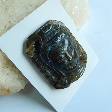 Handmade Labradorite Carving Buddha Gemstone Cabochon, , 42x35x10mm, 27.85g - MyGemGarden