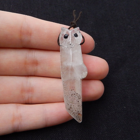 Carved Quartz Owl Gemstone Pendant, Fashion Pendant, Animal Necklace Pendant, Unique Pendant, 52x14x10mm, 9.1g - MyGemGarden