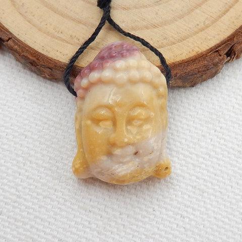 Mookaite Jasper Carved buddha head Pendant Bead, 24x17x9mm, 5.1g - MyGemGarden