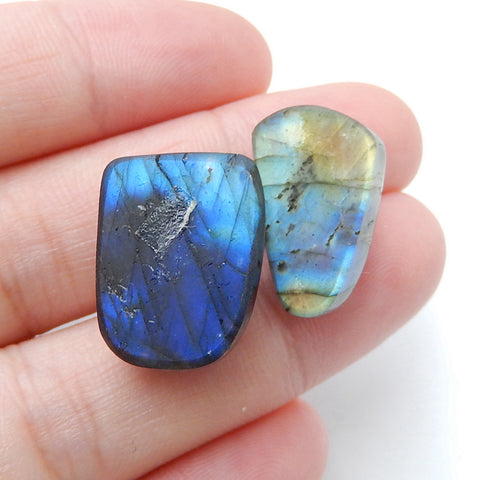 2Pcs Natural Labradorite Gemstone Cabochon, 18x13x10mm, 18x11x9mm, 6.9g - MyGemGarden