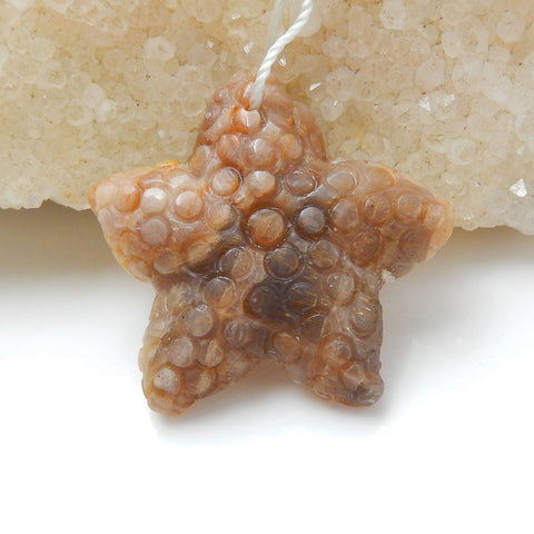 Carved Sunstone  Gemstone Starfish Pendant Bead, 30x6mm, 6.6g - MyGemGarden