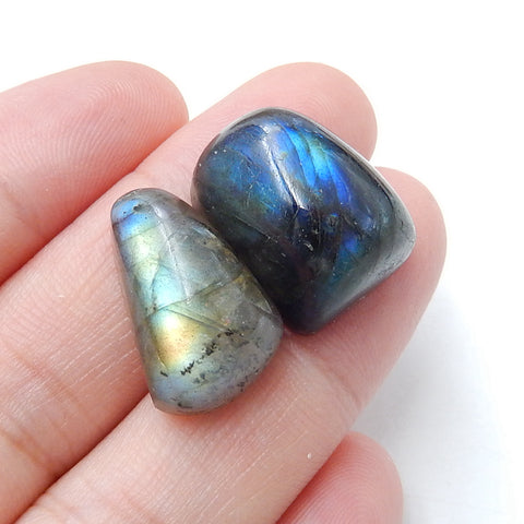 2Pcs Natural Labradorite Gemstone Cabochon, 18x13x10mm, 18x11x9mm, 6.9g - MyGemGarden