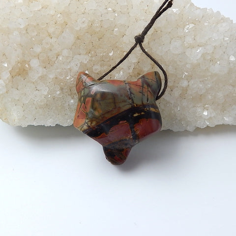 New Design Multi-Color Picasso Jasper Wolf Head Pendants, 32x30x17mm, 17.6g - MyGemGarden